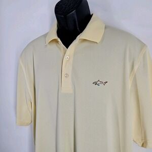 Greg Norman Polo Men Size Large Yellow Solid  Shark Five Iron Golf